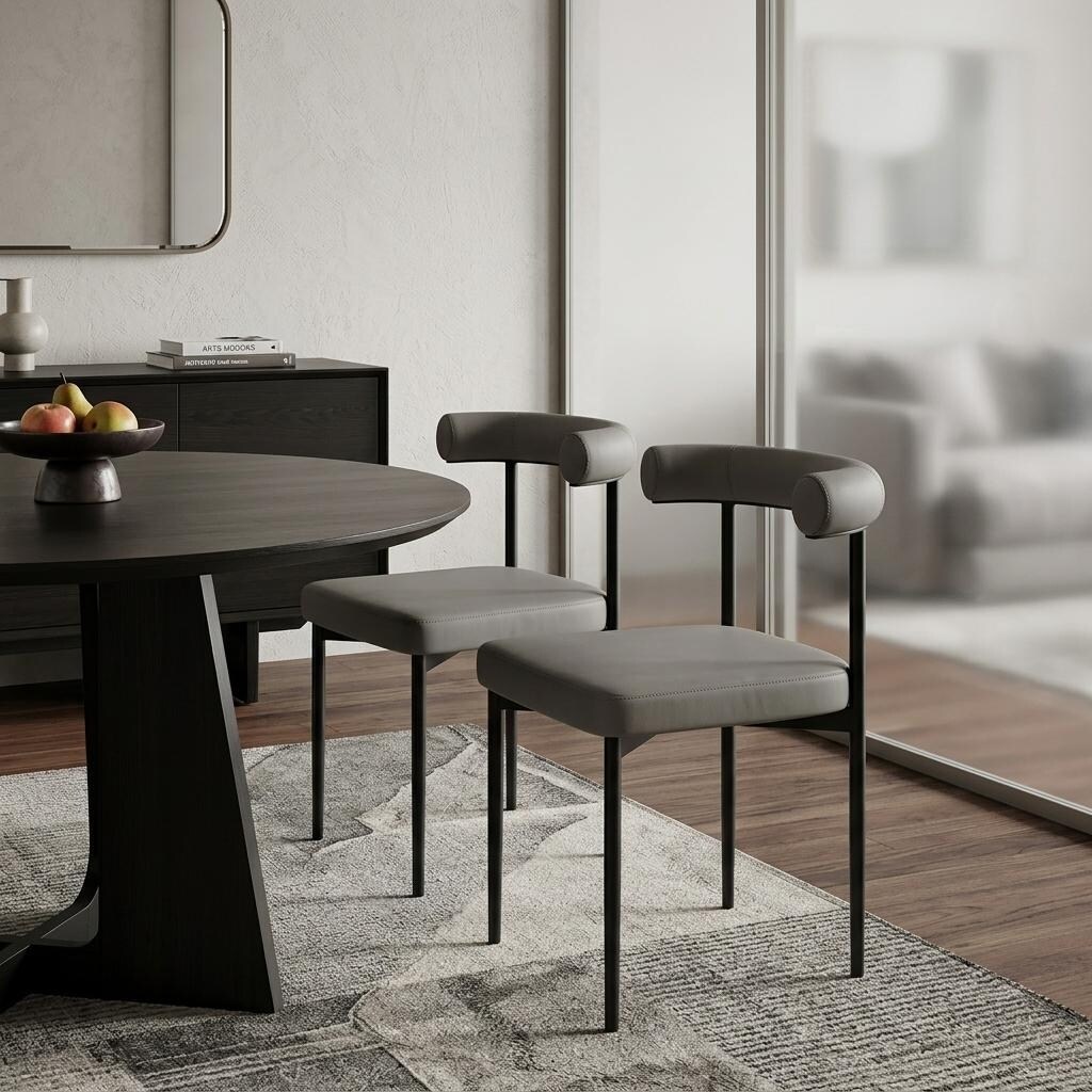 HomeRoots Set of Two Gray And Black Upholstered Faux Leather Open Back Dining Side Chairs - 23.50 in. x 30.50 in. x 20.50 in.