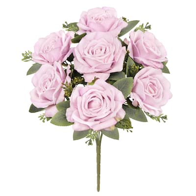 Set of 2 Deluxe Pink Lavender Artificial Elegant Rose Flower Stem Bush Bouquet 17in - 17" L x 10" W x 10" DP