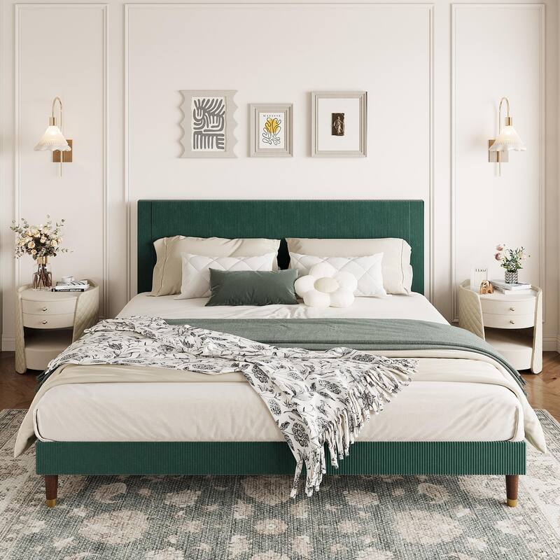 Twin Bed Frame Upholstered Platform Bed with Fabric Headboard, Non-Slip and Noise-Free