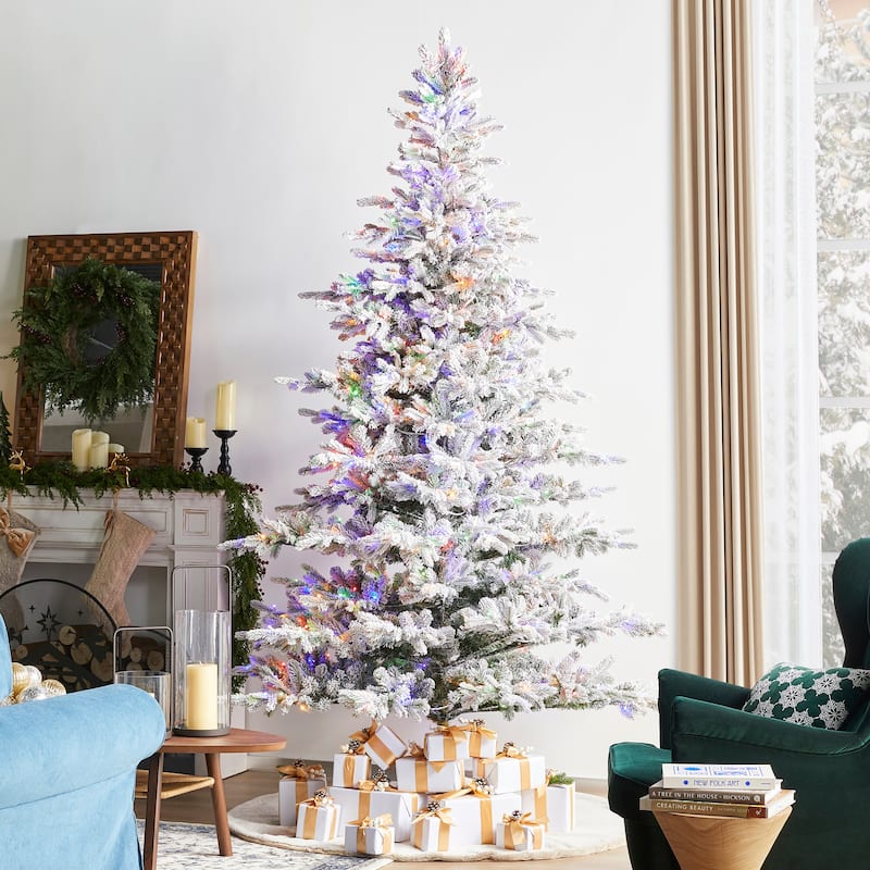 Glitzhome 6FT/7.5FT/9FT/11FT Snow Flocked Pre-lit Artificial Fir Christmas Trees - 9FT Full-size Fir in 9 Function