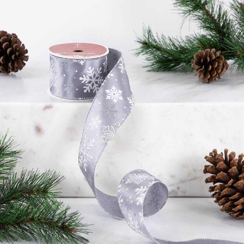 Shimmering Snowflakes Wired Craft Christmas Ribbon 2.5" x 10 Yards