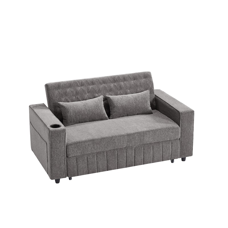 Roomfitters 61.4" Pull-Out Convertible Loveseat Sofa Bed with Adjustable Backrest for Living Room