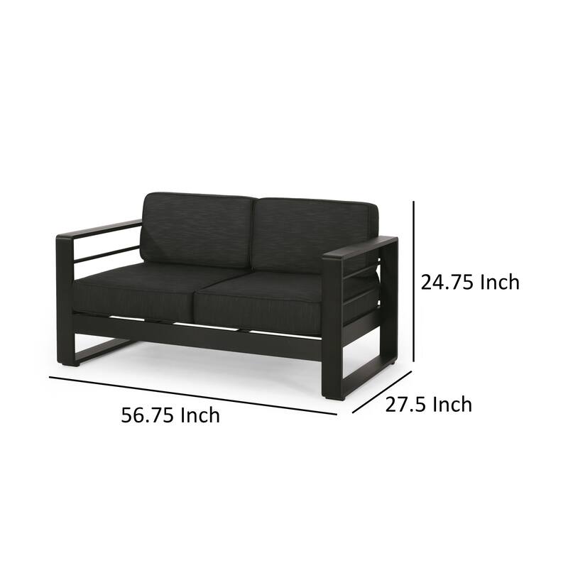 Besy Outdoor Loveseat, Black Cushion and Square Metal Frame, 57 Inch