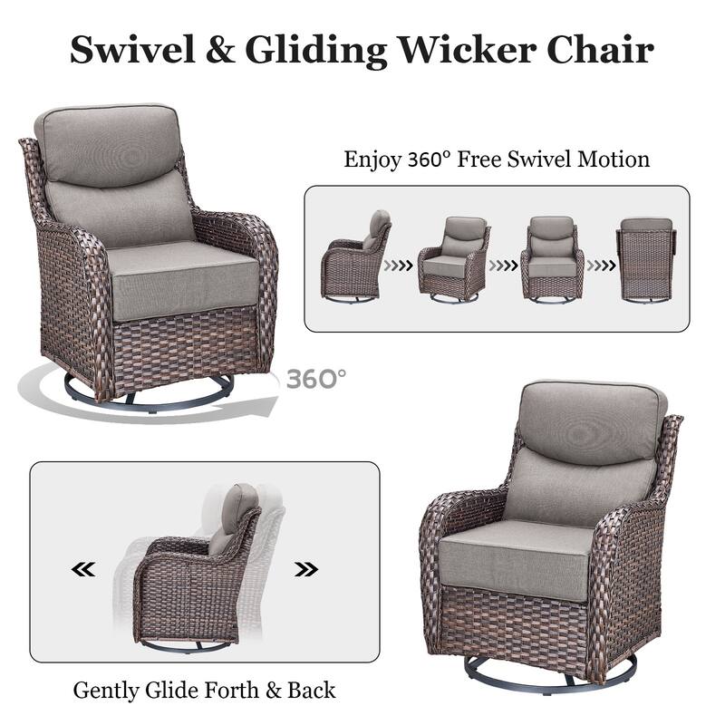 Pocassy Patio Furniture Set with Swivel Chairs, All Weather Patio Wicker