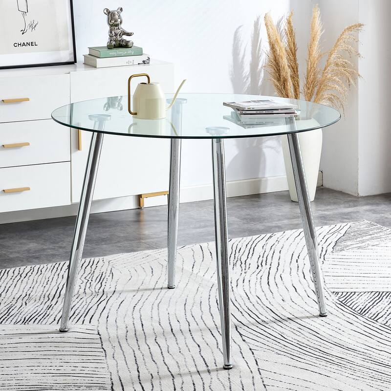 Dining Table With A Diameter Of 40 Inches, A 0.3 Inch Thick Imitation Marble Pattern Tabletop And Metal Legs 40 '* 40' * 30 '