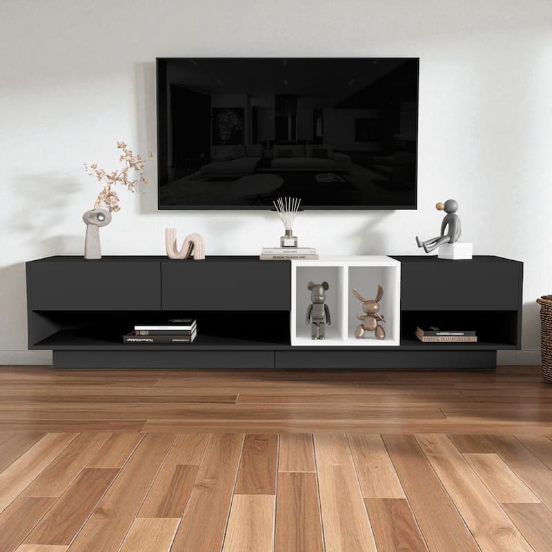 75 Inch Modern Two-Tone TV Stand with Storage, Media Console Cabinet with Drawers & Compartments for TVs Up to 80 Inch - Black