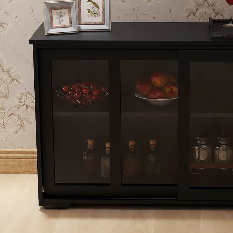 Sideboard Buffet Cabinet, Cupboard Storage Table with Shelf & Glass Sliding Doors, Wood Bar Cabinet - 41.93“W