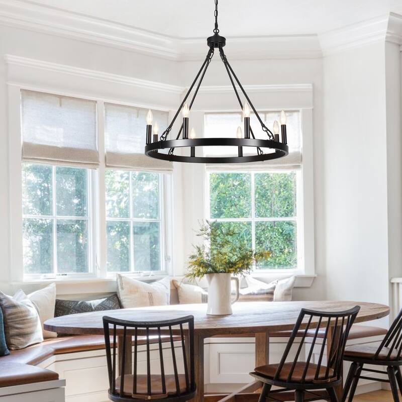 8-Light Candlestick Wagon Wheel Chandelier Linear Chandelier Lighting for Kitchen Island