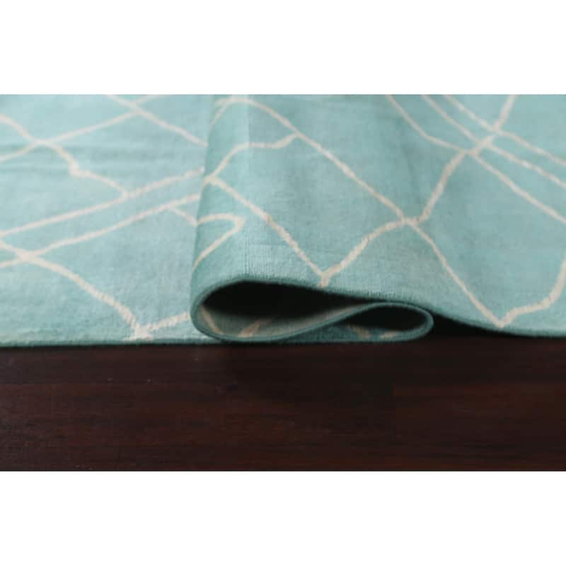 Modern Turquoise Moroccan Vegetable Dye Area Rug Handmade Wool Carpet - 7'9" x 9'10"