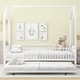preview thumbnail 3 of 11, White Full Size Metal House Bed with Fence, Kids Bed with Trundle