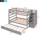 preview thumbnail 9 of 7, Gray Full-over-Full Pinewood Bunk Bed with Twin Trundle, 3 Storage Stairs, and Full-Length Guardrail