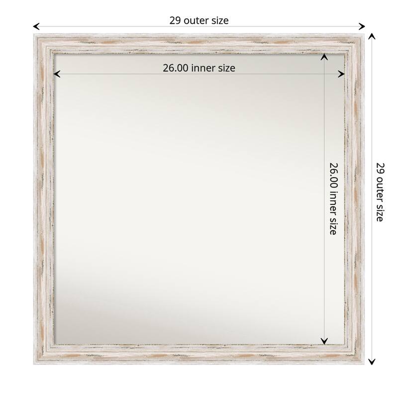 Non-Beveled Wood Bathroom Wall Mirror - Alexandria White Wash Narrow Frame - Alexandria White Wash Narrow - 29 x 29 in