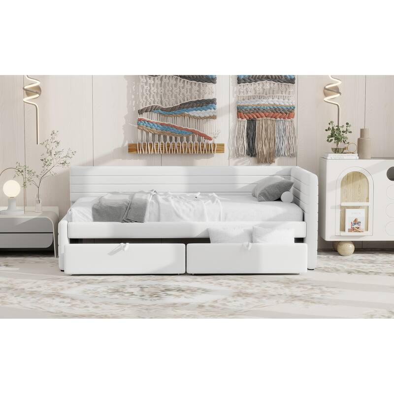 Twin Size Upholstered Daybed with Roll-Out Trundle, Space-Saving Wooden Frame, No Box Spring Needed