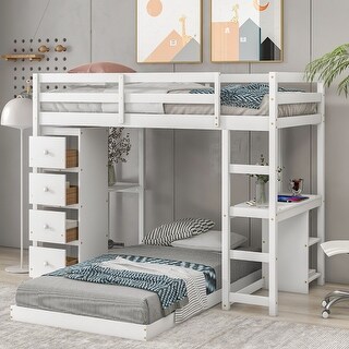 Twin over Twin Bunk Bed with Drawers and Shelves - Bed Bath & Beyond ...