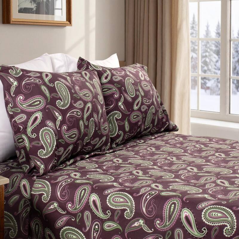 Superior Cotton Flannel Paisley Bed Sheet Set - California King - Purple