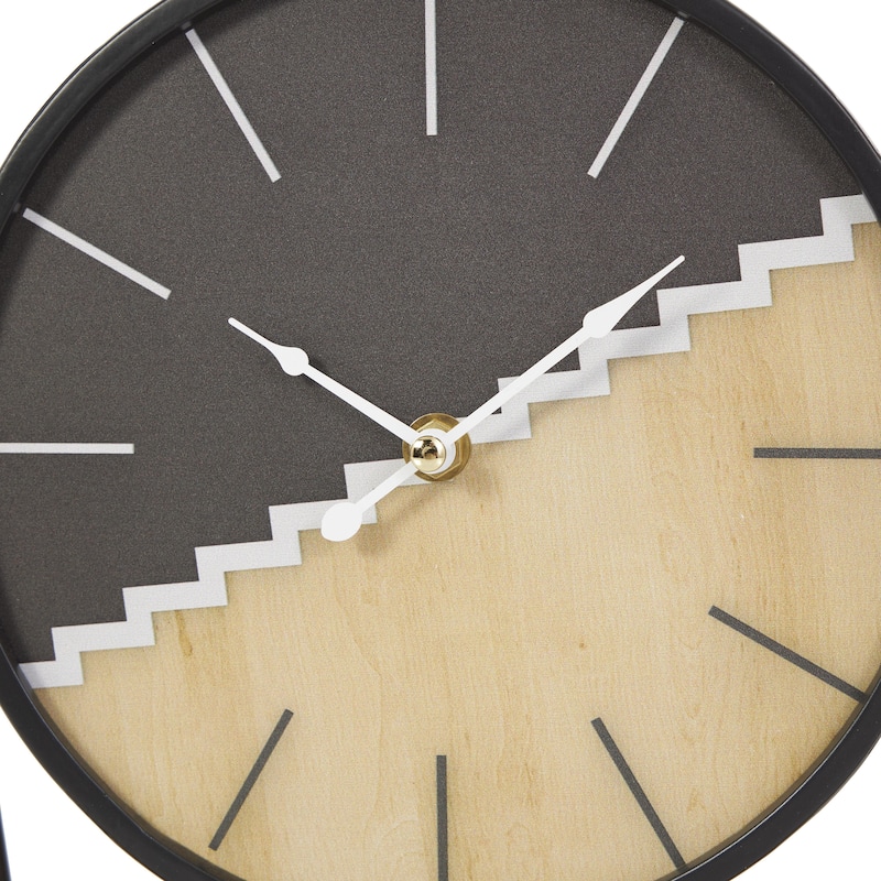 Wooden Geometric Decorative Clock with Brown Wood Accents - Black - Roche River Decor