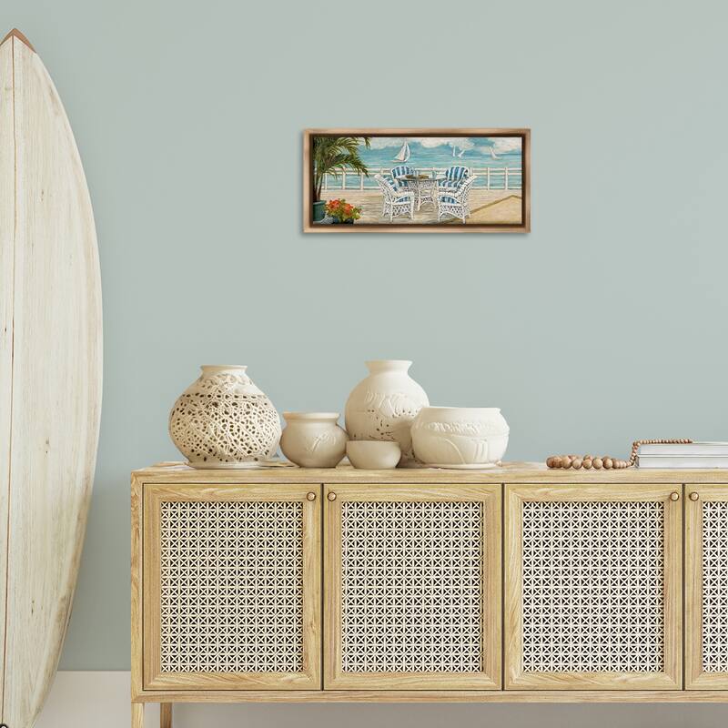 Stupell Summer Beach View Deck Framed Floater Canvas Wall Art Design By Charlene Olson