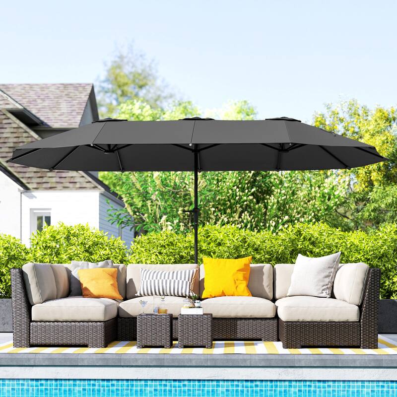 Double-Sided Large Patio Umbrella with Crank Handle Outdoor Canopy for Backyard Garden or Patio