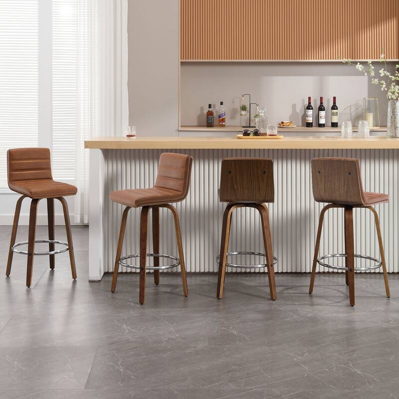 Faux Leather & Wood Swivel Bar Stools/ Counter Stool Set of 2