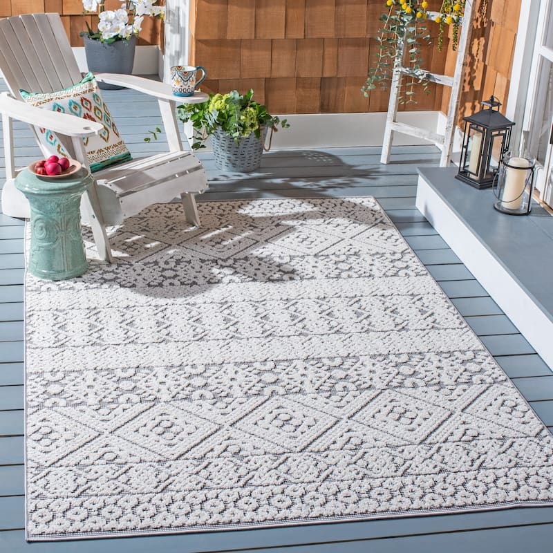 SAFAVIEH Cabana Ioana Indoor/ Outdoor Waterproof Patio Rug - 8' x 10' - Ivory/Grey