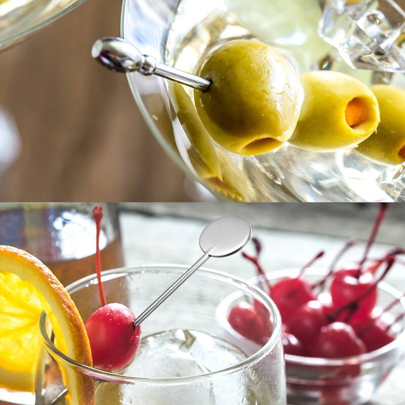 Metal Cocktail Toothpicks Round Shape Drink Picks Cocktail Skewer - Silver
