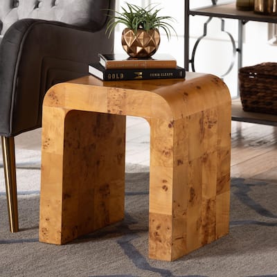 Revelle Modern and Contemporary Natural Light Mappa Real Burl Wood End Table