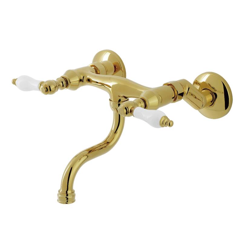 Kingston Brass Kingston Two-Handle 2-Hole Wall Mount Bathroom Faucet - Polished Brass