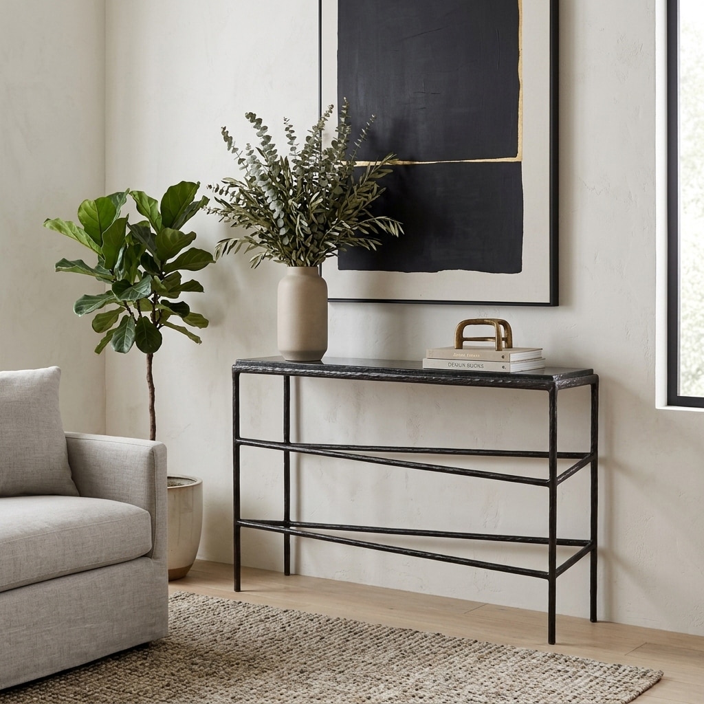 Contemporary Open Frame Aluminum Console Table - 52", Black - 52.0"