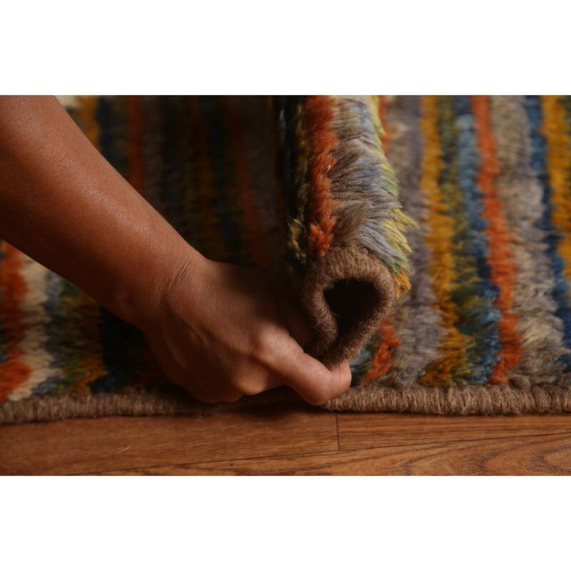 Hand Knotted Oriental 100% Wool Carpet Modern Stripe Multi-Colored Moroccan Area Rug - 13' 0'' X 9' 7''