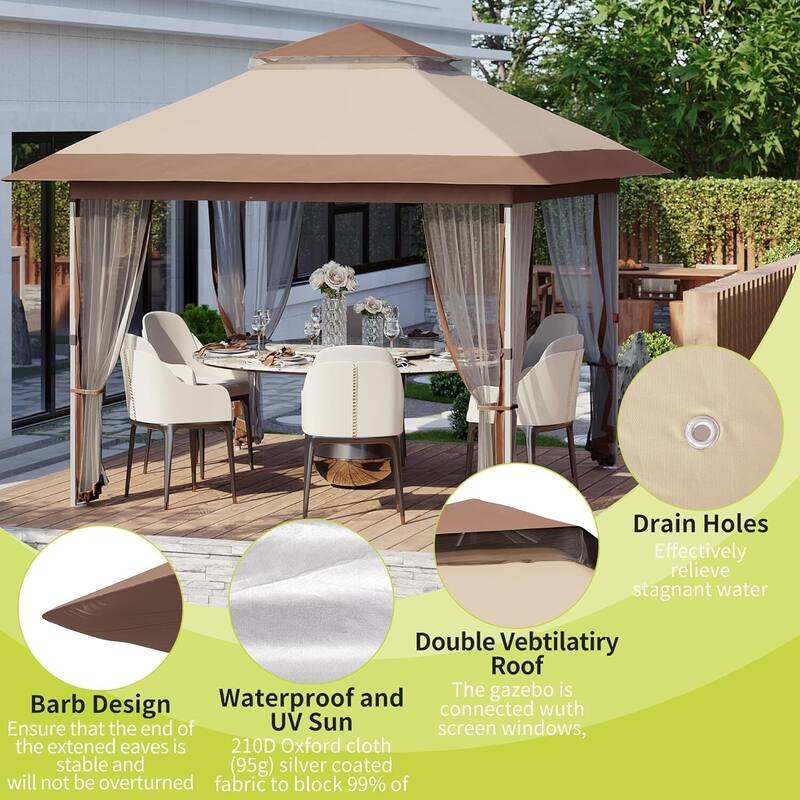 12x12FT Pop-Up Gazebo Waterproof Canopy Tent for Patio Garden Backyard - 12X12 Ft