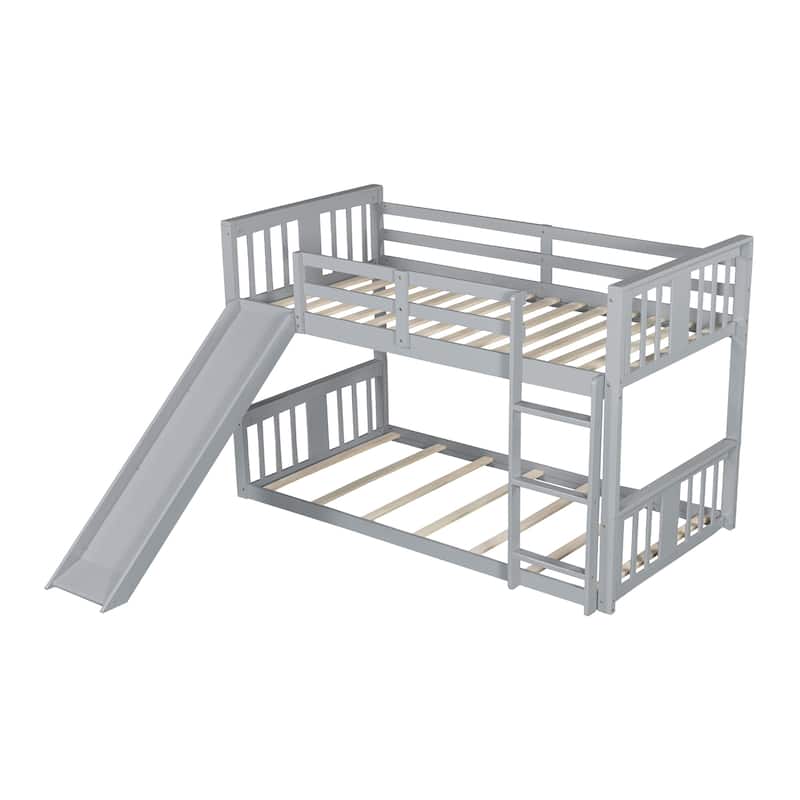 Wooden Twin Over Twin Bunk Bed with Slide and Ladder, Space-Saving Design for Kids and Teens