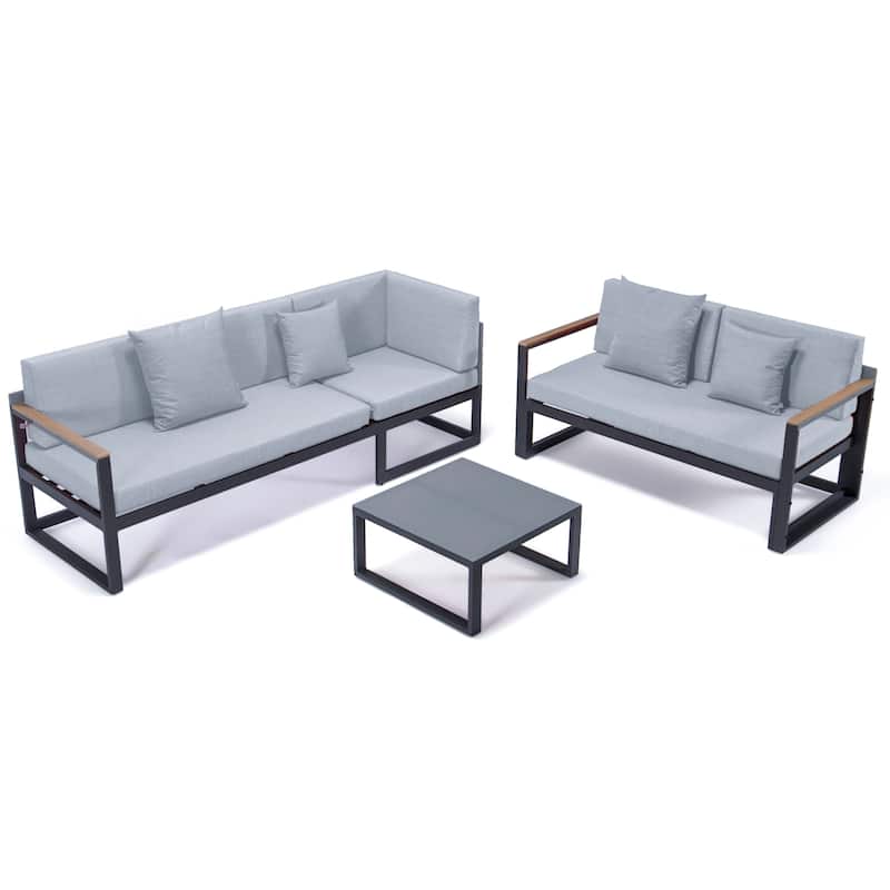 Chelsea 3-Piece Adjustable Headrest All-Weather Sectional Set in Aluminum Frame with Removable Cushion Covers for Indoor/Outdoor