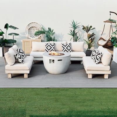 5/7-Seat Multifunctional Outdoor Fire Pit Sofa Set Conversation Set with Semicircle Fire Pit Table