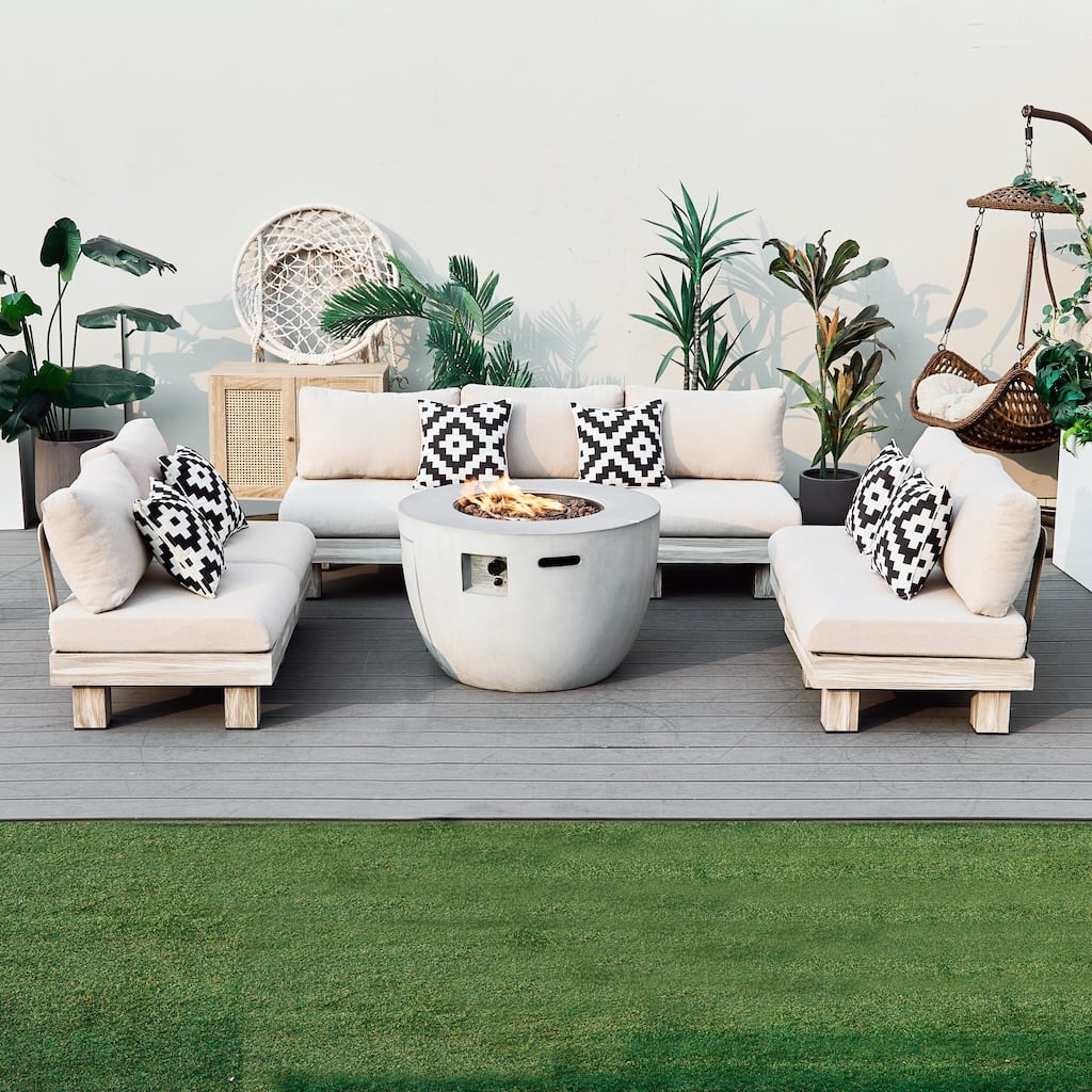 5/7-Seat Multifunctional Outdoor Fire Pit Sofa Set Conversation Set with Semicircle Fire Pit Table