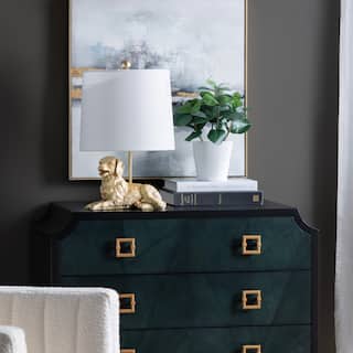 Gold Resin Retriever Dog Table Lamp with Linen Shade