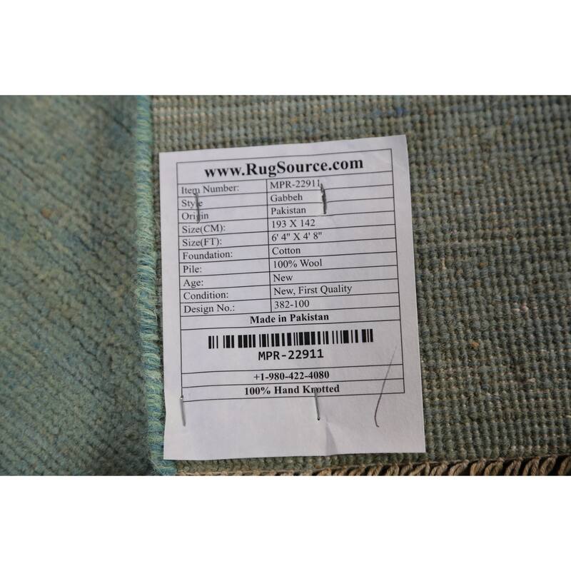 Light Green & Blue Modern Gabbeh Oriental Rug Handmade Wool Carpet - 4'8" x 6'4"