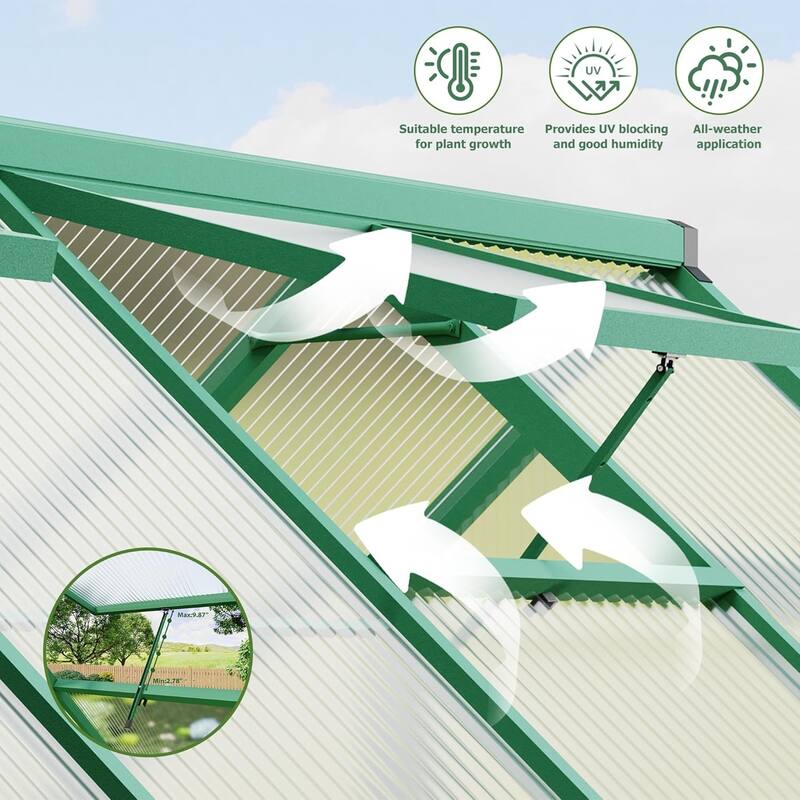 6x11FT Aluminum-Framed Polycarbonate Greenhouse Kit, Blue - 6*11FT