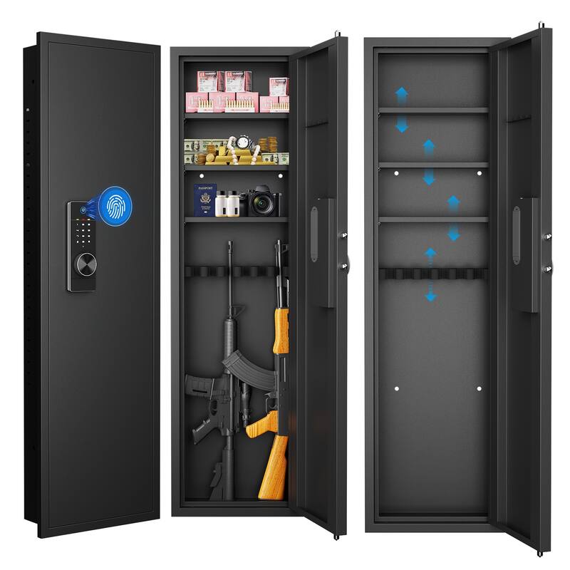 Hidden Wall Gun Safe for Rifles with Adjustable Shelves,Assembled Storage Multifunctional Wall Safe for Firearm and Valuables - Brown