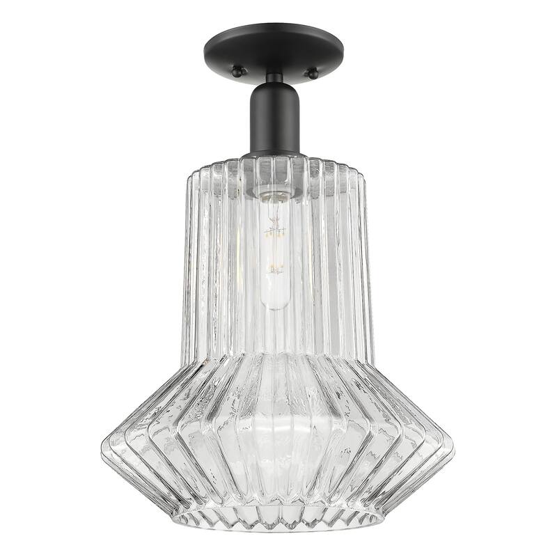 Innovations Lighting 716-1C-17-12 Springwater Semi-Flush Springwater - Matte Black / Clear Fluted