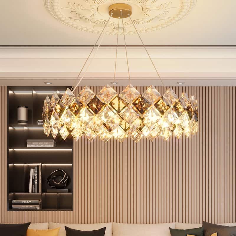 Gold Round Semi Flush Mount Crystal Chandelier