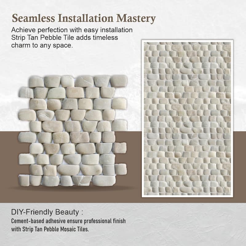 Strip Tan Pebble Mosaic Tiles for Backsplash Kitchen and Bathroom Wall (10.5" X 12") 5 tiles per case - Case (5 Tiles)