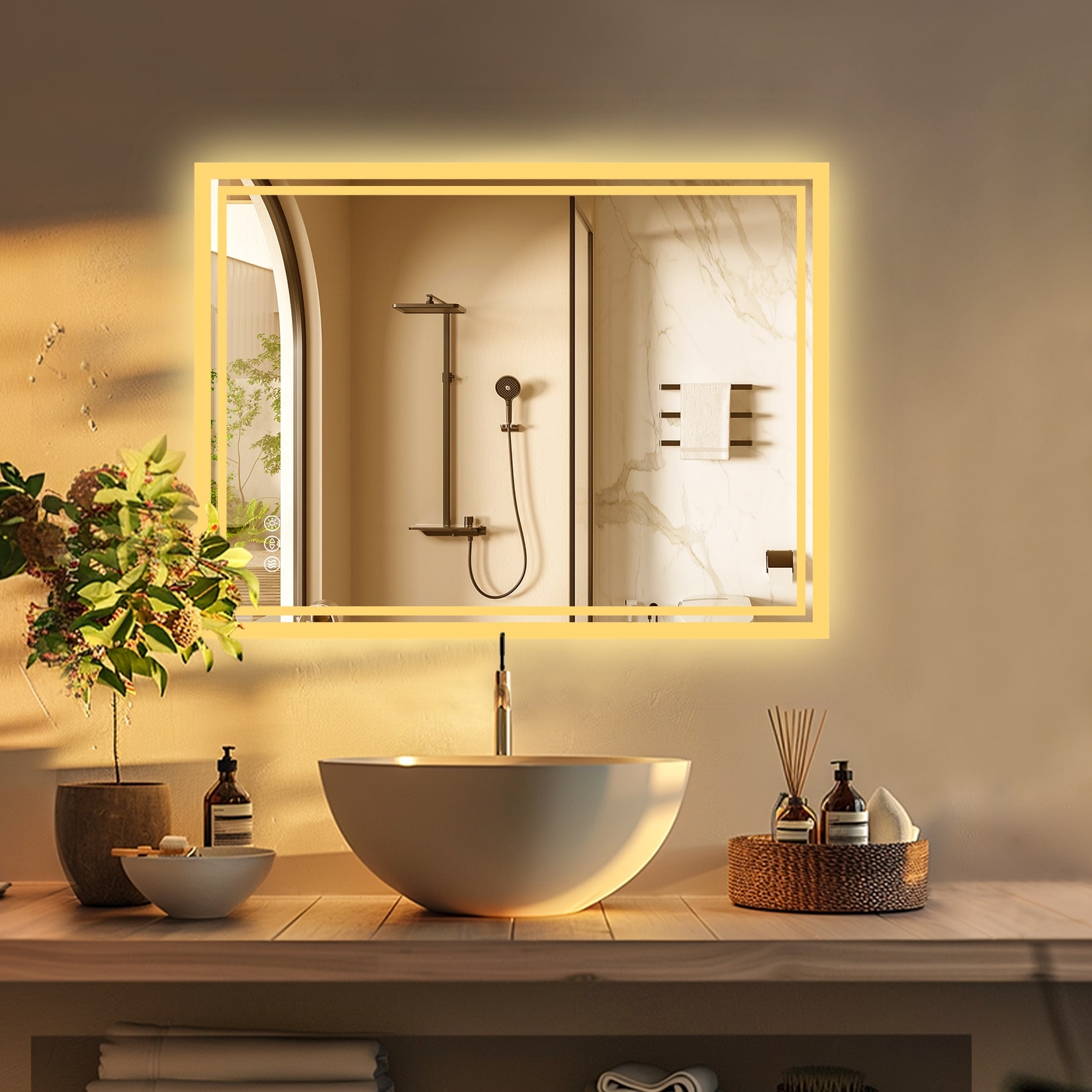Rectangle Led Backlit Light Bathroom Mirror Anti fog 27.5 x 19.7 inch