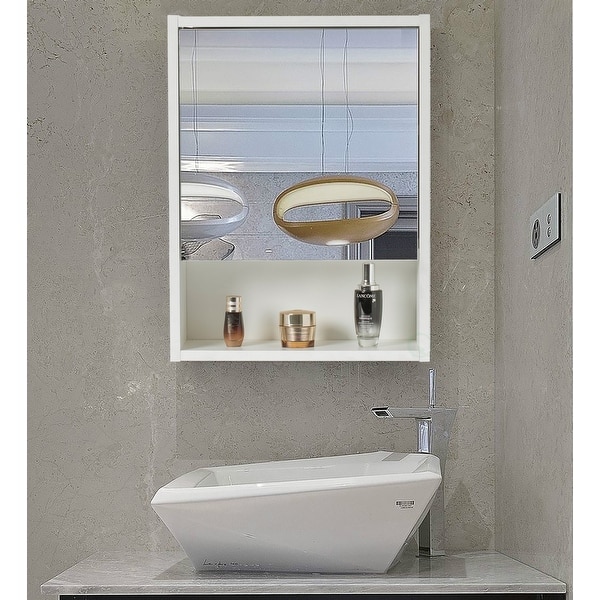 Basicwise Wall Mount Bathroom Mirrored Storage Cabinet With Open Shelf