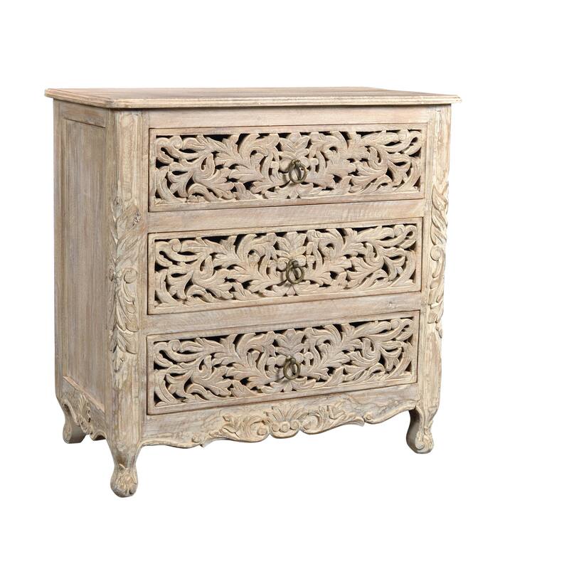 Florence Floral Carved Wood 3-Drawer Nightstand