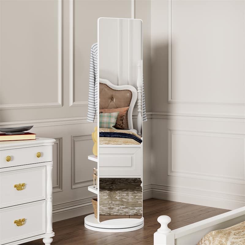 360 Rotating Multifunctional Full Length Mirror with Hook Storage Rack Coat Rack