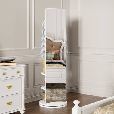 360 Rotating Multifunctional Full Length Mirror with Hook Storage Rack Coat Rack