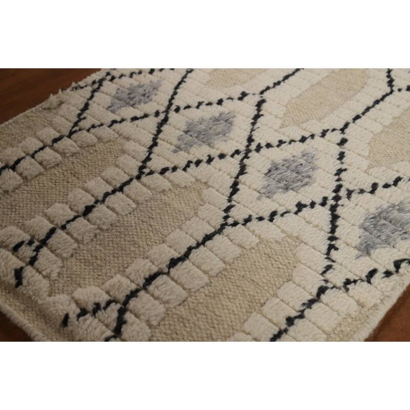 Geometric Trellis Moroccan Indian Accent Rug Handmade Wool Carpet - 2'0"x 3'0"