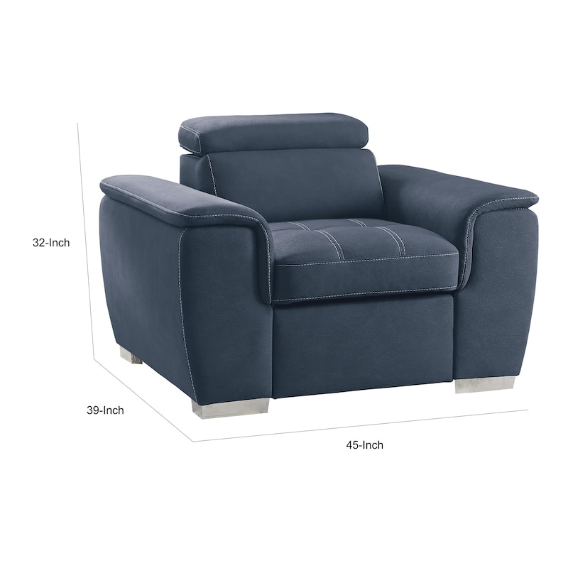 Rida 45 Inch Chair, Pull Out Ottoman, Adjustable Headrest, Solid Wood, Blue