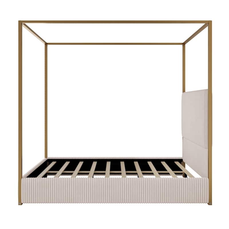 Metal Canopy Bed Four Poster Upholstered Headboard Bed