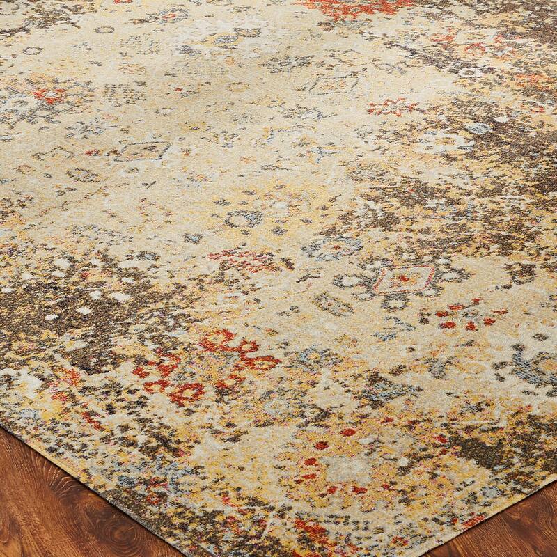 Beige/Gold/Rust Abstract Indoor/Outdoor Area Rug